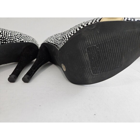 Black Faux Suede Pumps Covered In Rhinestones With Goldtone Band Size EU 3 US 7 - Picture 6 of 7